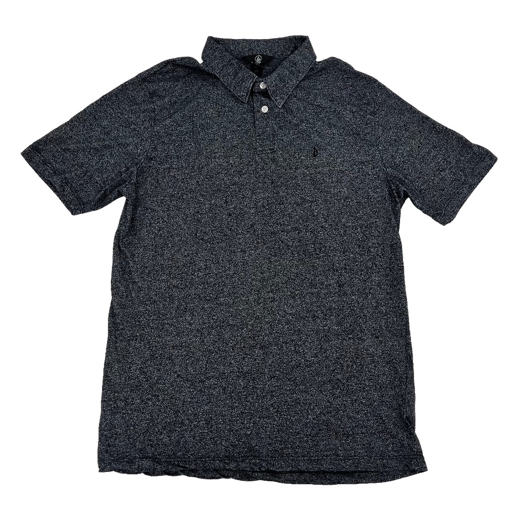 Volcom Mens Size L Polo Shirt Charcoal Gray Logo Short Sleeve Comfort Outdoor